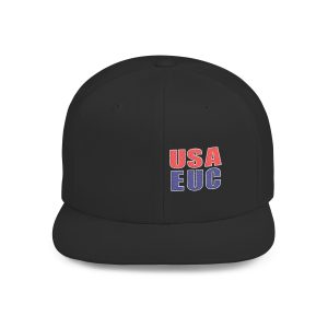 USA EUC Flat Bill Snapback Hat — Distressed Red & Blue Embroidered Cap